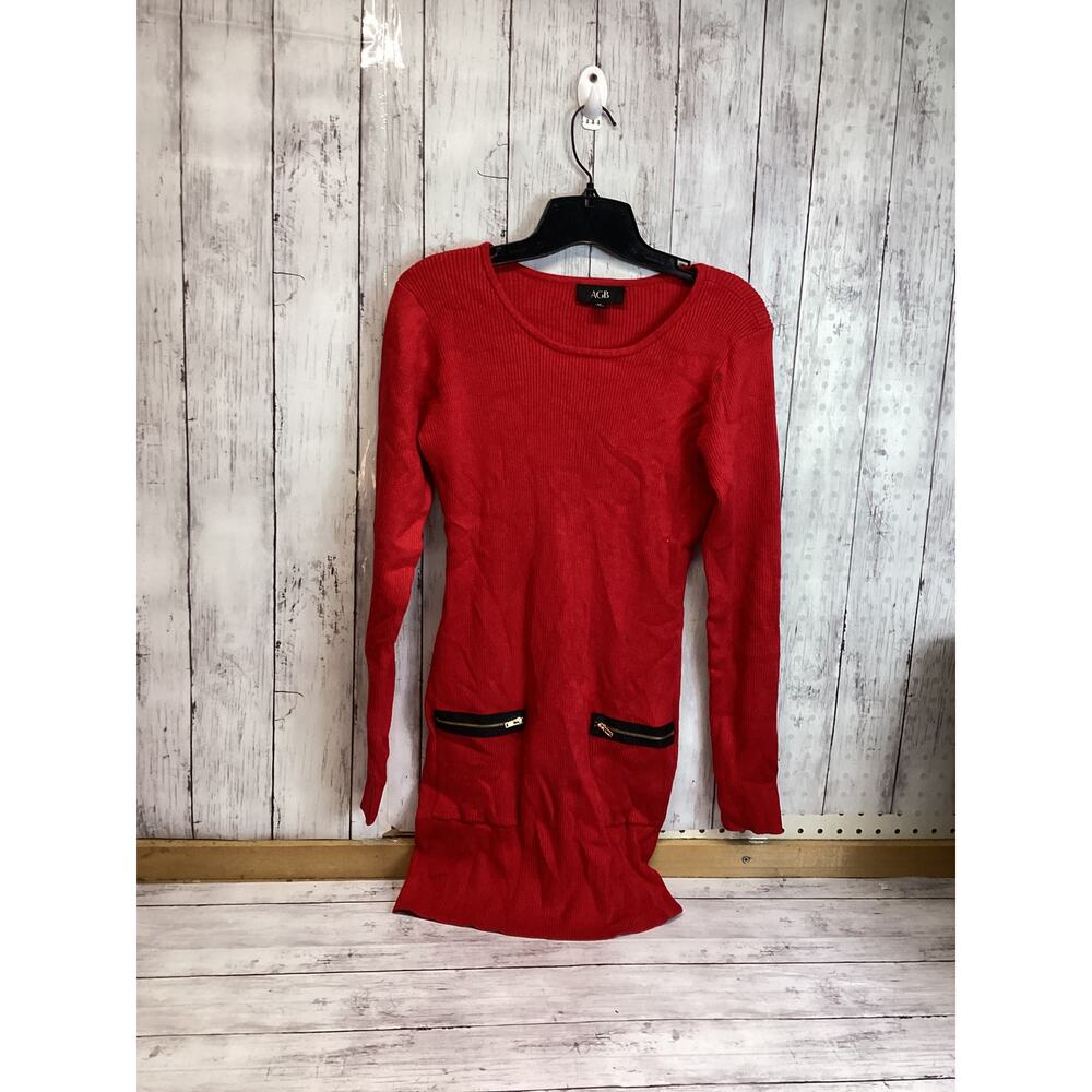 AGC Knit Cotton Blend Mini Dress Candy Apple Red Size L Scoop Neck Long Sleeve